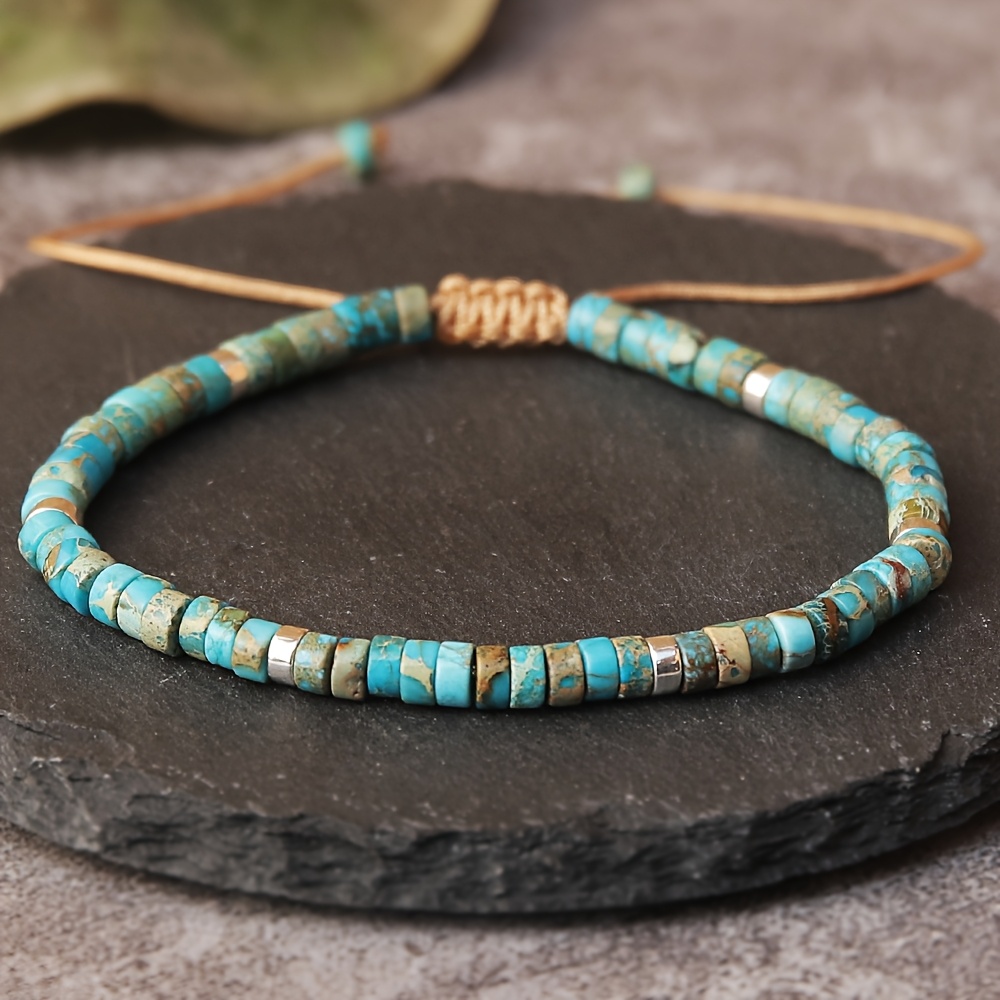 Turquoise Stone Bracelet 4mm Delicate Beaded Bracelet with Adjustment
